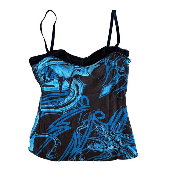 Miaou Enzo Tattoo Blue Black Linen Blend Tank Top Women's X-Small XS - Picture 1 of 9